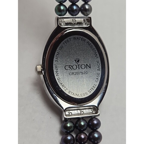 Croton Womens Iridescent Black Pearl Watch Crystal Pave Bracelet New Battery - Picture 10 of 10